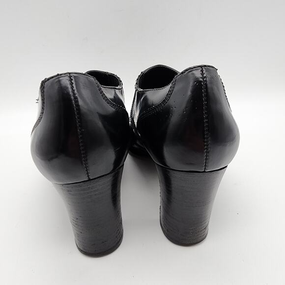 Etienne Aigner Wingtip Ankle Boots Size 9.5M Black 3" Stack Heel Brogue Witchy - Picture 5 of 16